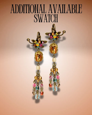 Brass Vintage Floral Drop Chandelier Earrings w/ Crystals 6.6cm/2.6"