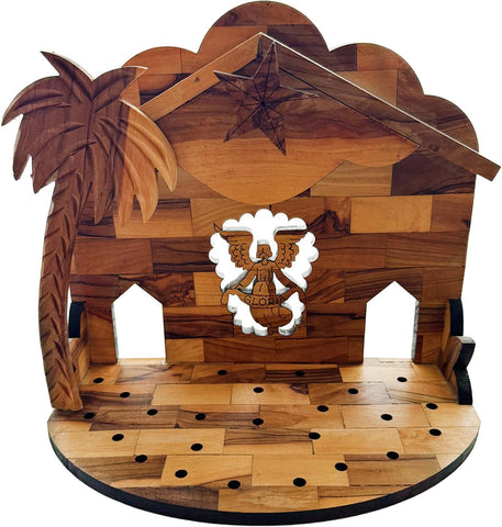 Bethlehem Olive Wood Nativity Scene Music Box w. Star Handle, Holy Family – Handmade Olive Wood Christmas Manger Set
