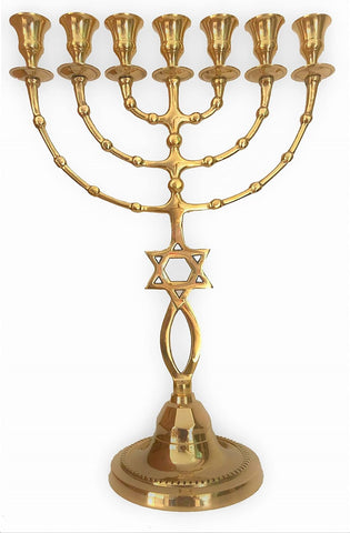 Golden Light of the Covenant – Messianic Seven Branch Brass Menorah 40cm