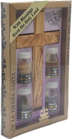 Traditional Christian Blessing Kit w/ Classic Cross, Incense, Olive Oil, Holy Water & Bethlehem Soil