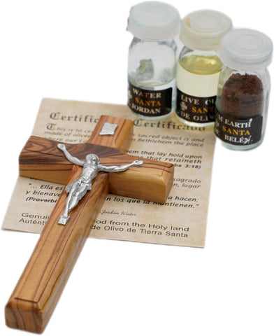 Blessed Christian Set w/ Crucifix, Olive Oil, Holy Water & Bethlehem Soil 8"/20cm