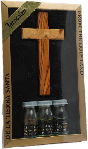 Christian Blessing Kit Set w/ Traditional Cross, Olive Oil, Holy Water & Bethlehem Soil 8"/20cm