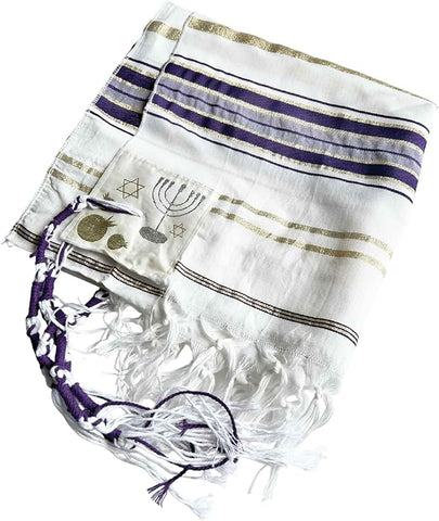 Purple Jewish Prayer Shawl Tallit Scarf 72 x 22" w/ Bag for Men & Women