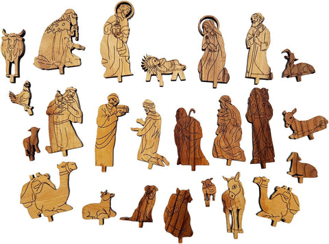 Bethlehem Olive Wood Nativity Scene Music Box w. Star Handle, Holy Family – Handmade Olive Wood Christmas Manger Set