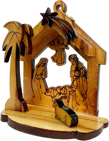 Nativity Scene Christmas Tree Ornament Keepsake – Hand-Carved in Bethlehem Olive Wood 2.5"