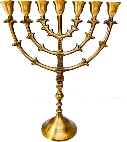 Temple Replica Seven-Branch Menorah – Matte Gold Brass 30cm
