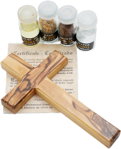 Traditional Christian Blessing Kit w/ Classic Cross, Incense, Olive Oil, Holy Water & Bethlehem Soil