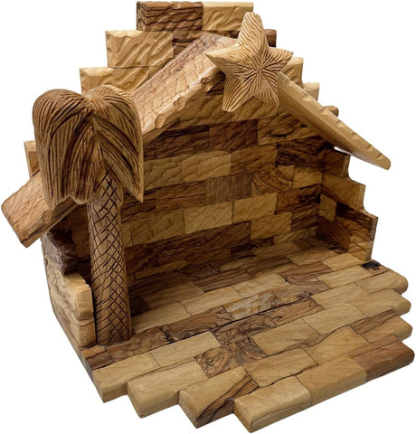 Foldable Olive Wood Nativity Stable Handmade from Bethlehem, Christian Christmas Crèche Scene