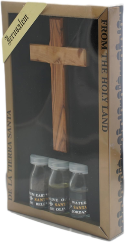 Christian Blessing Kit Set w/ Traditional Cross, Olive Oil, Holy Water & Bethlehem Soil 8"/20cm