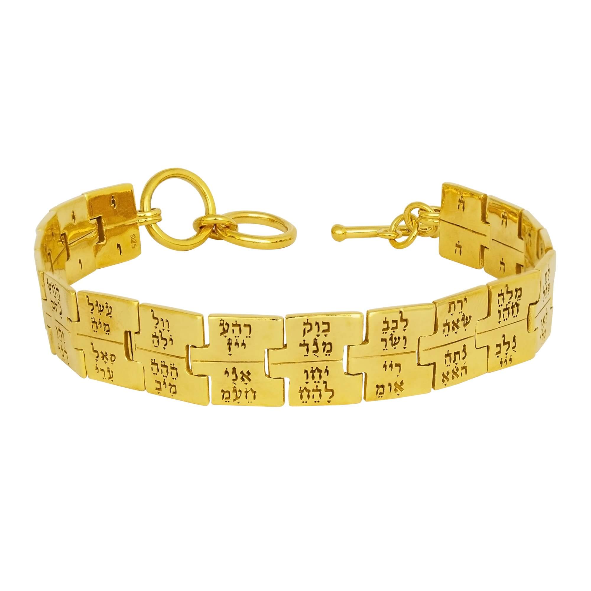 Angled view of 72 names of God hebrew bracelet sterling silver 925
