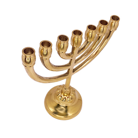 Glossy Gold Brass Vintage Menorah 15cm – Temple Replica from the Holy Land