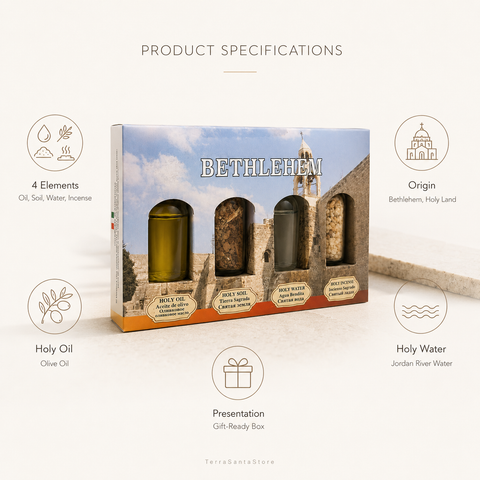 Authentic Bethlehem Holy Land Blessing Set with Oil, Soil, Water, and Incense