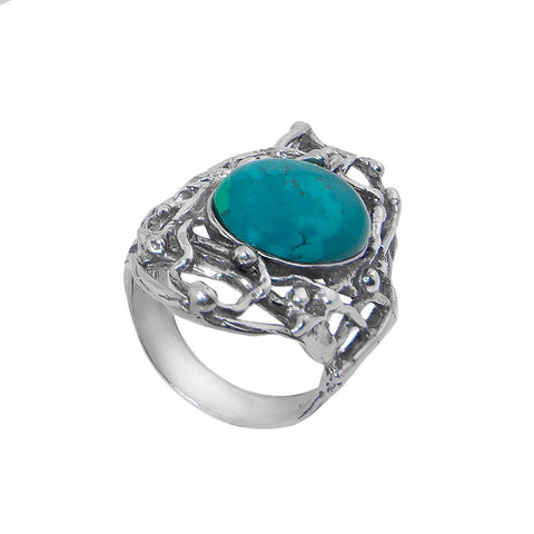 Fashion Silver Handmade Ring With Unique Eilat Chrysokolla Gemstone From Israel