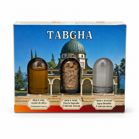 Tabgha Holy Land Keepsake Set with Blessed Soil, Holy Water & Prayer Olive OilTabgha Holy Land Keepsake Set with Blessed Soil, Holy Water & Prayer Olive Oil