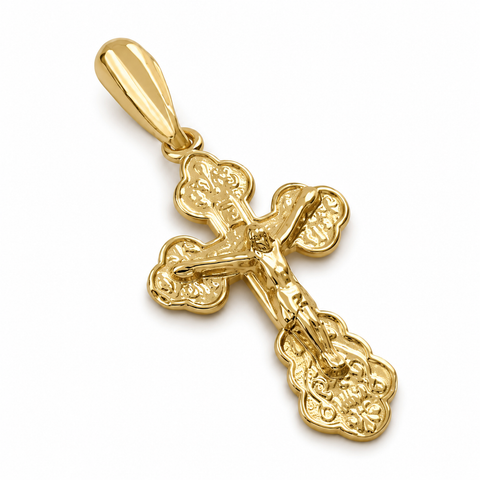Blessed Orthodox Cross Pendant 18K Gold Plated Silver Crucifix