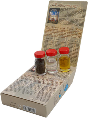 Christian Gethsemane Themed Christian Gift Set w/ 3 Bottles - Olive Oil, Holy Water & Holy Soil 10ml/ 0.3 oz