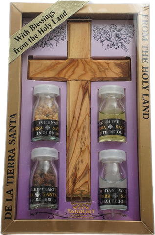 Traditional Christian Blessing Kit w/ Classic Cross, Incense, Olive Oil, Holy Water & Bethlehem Soil