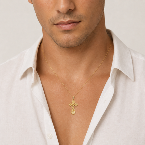 Blessed Orthodox Cross Pendant 18K Gold Plated Silver Crucifix