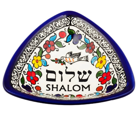 Bright Colorful Triangle Decorative Bowl -Shalom Design | Armenian Ceramic 6"/14cm