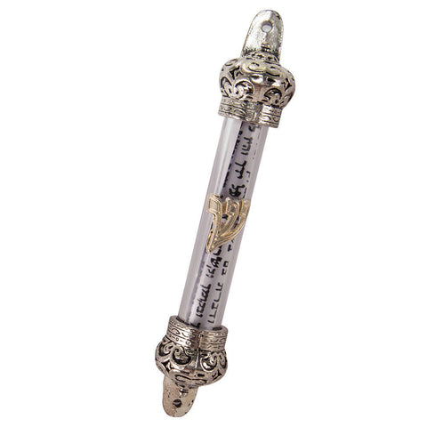 Mezuzah House Door Silver with Prayer from Jerusalem Non Kosher Scroll 4,4"