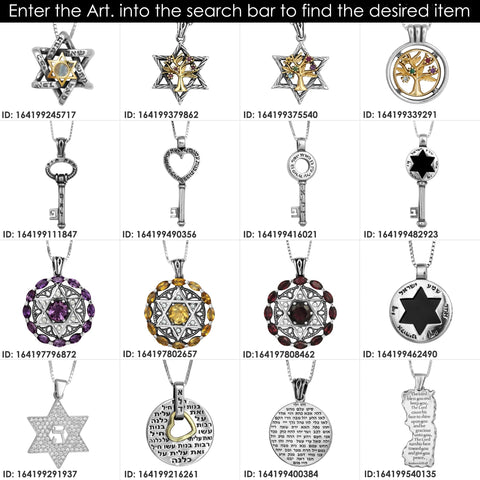 Pendant w/Golden 9K Star of David & Black Onyx Hebrew Alphabet Sterling Silver