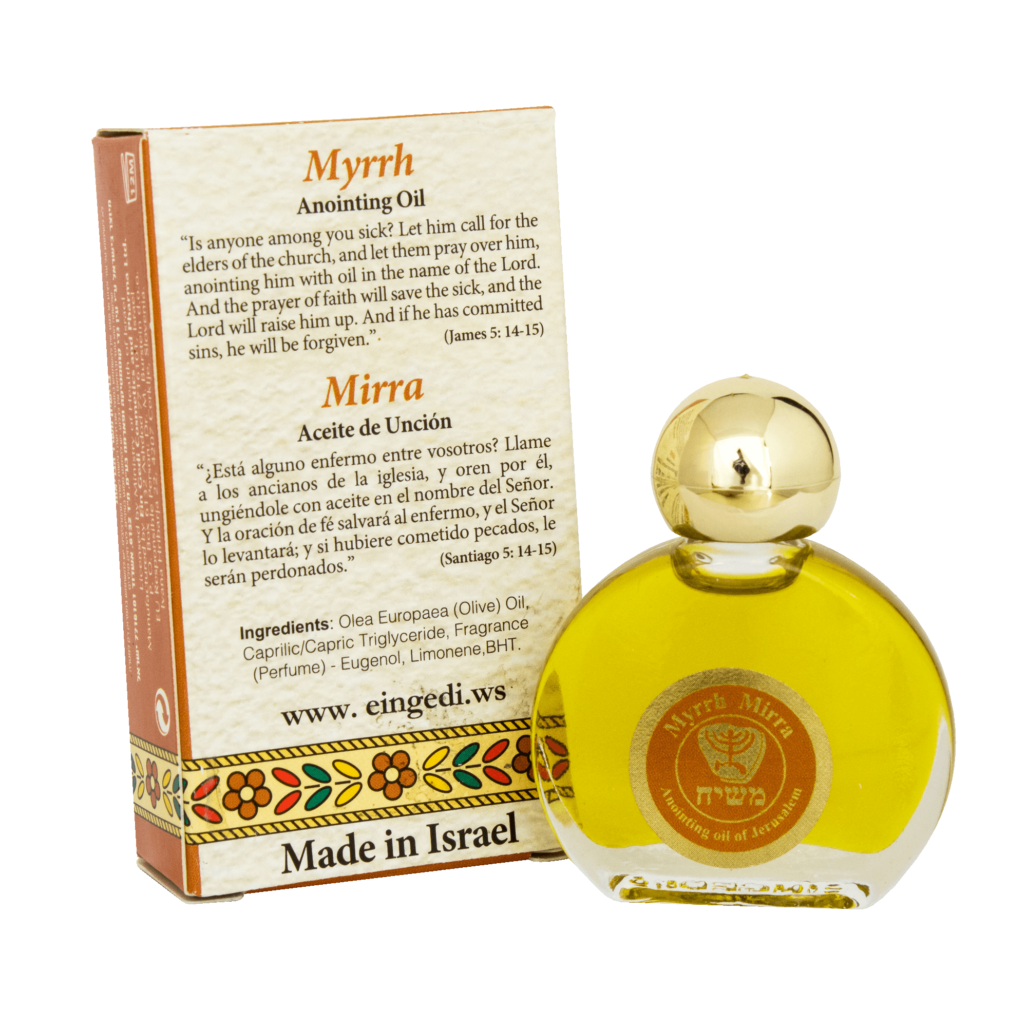 Ein Gedi Pure Authentic Anointing Oil Myrrh Blessed from Jerusalem 0,25fl.oz/7,5 ml