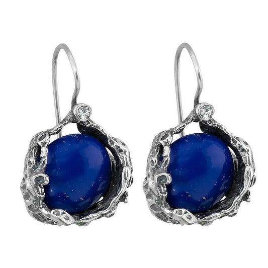 Earrings w/Lapis Lazuli Gemstone from Sterling Silver Israel Handmade