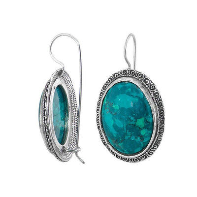 Eilat Chrysocolla Stone Vintage Earrings Sterling Silver Jewelry from Israel Handmade