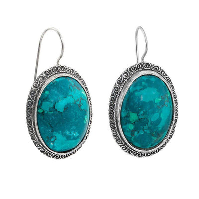 Eilat Chrysocolla Stone Vintage Earrings Sterling Silver Jewelry from Israel Handmade