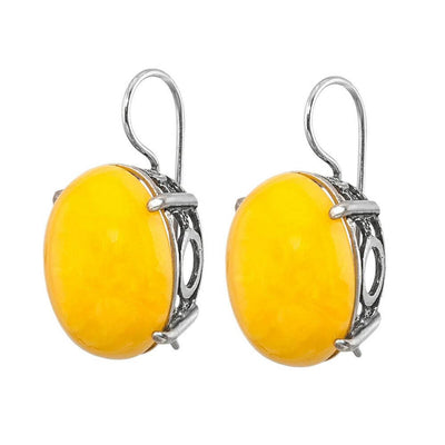 Earrings w/ Genuine Yellow Chinese Amber 925 Silver Handmade Jewelry from Israel