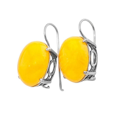 Earrings w/ Genuine Yellow Chinese Amber 925 Silver Handmade Jewelry from Israel