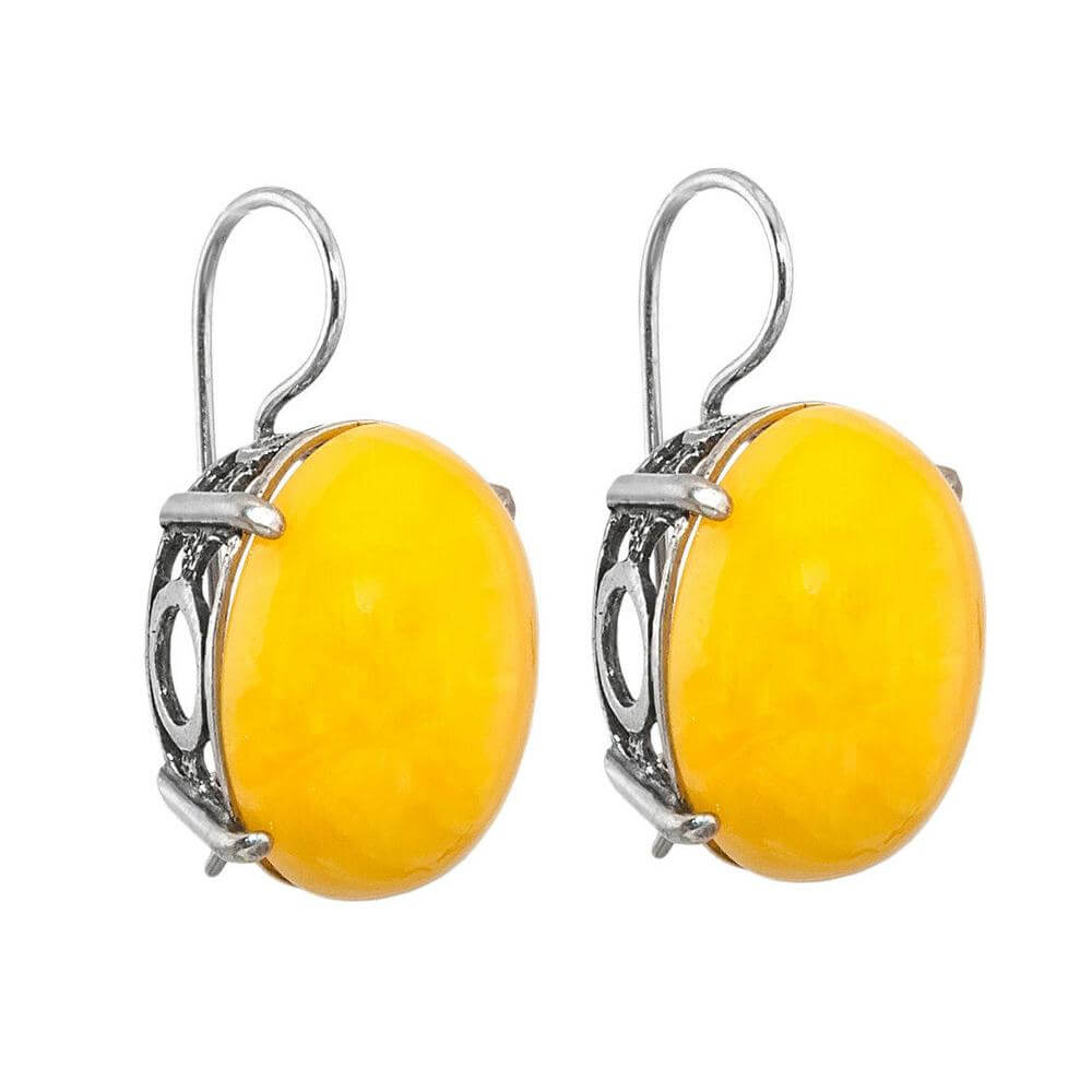 Earrings w/ Genuine Yellow Chinese Amber 925 Silver Handmade Jewelry from Israel