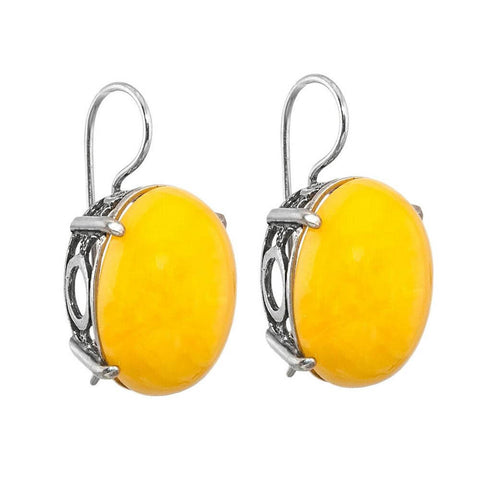 Earrings w/ Genuine Yellow Chinese Amber 925 Silver Handmade Jewelry from Israel