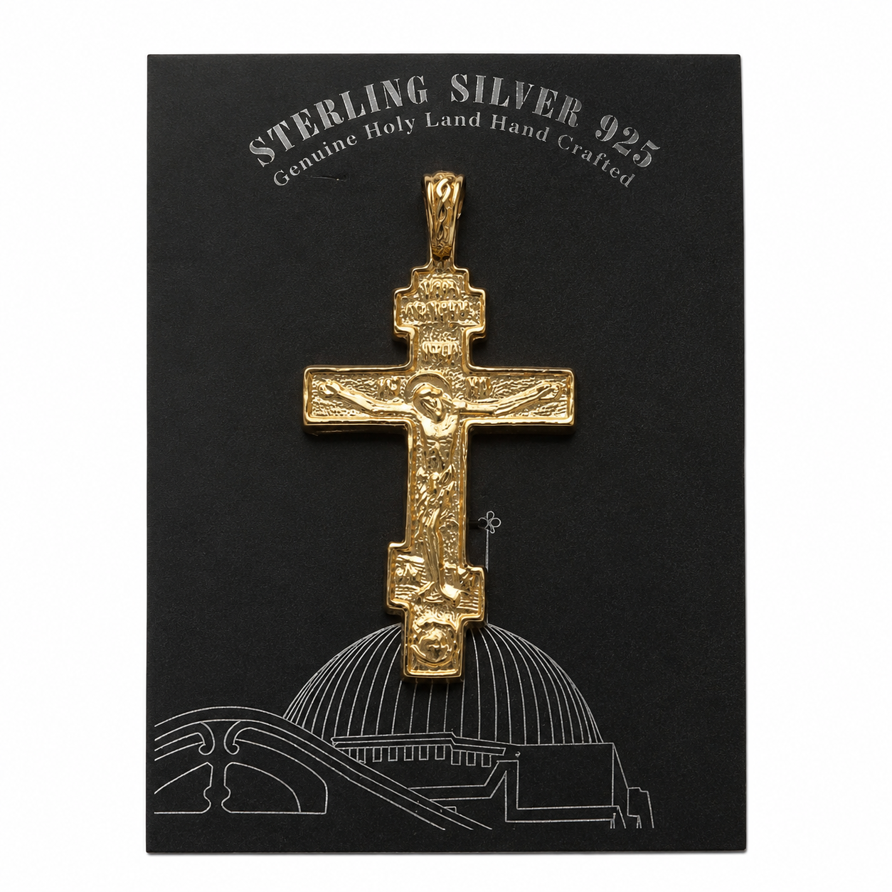 Orthodox Cross Pendant - 925 Sterling Silver 18K Gold