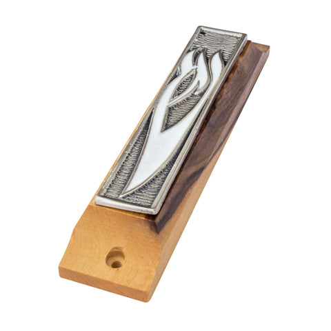 Car or Door Mezuzah Case Olive Wood Enamel Letter SHIN Non-Kosher Scroll Torah from Jerusalem Shema Israel 3,8"