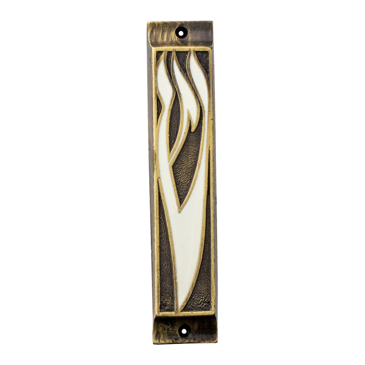 Enamel Mezuzah Case Olive Wood Non-Kosher Scroll Torah SHIN from Jerusalem Shema Israel 3,8"