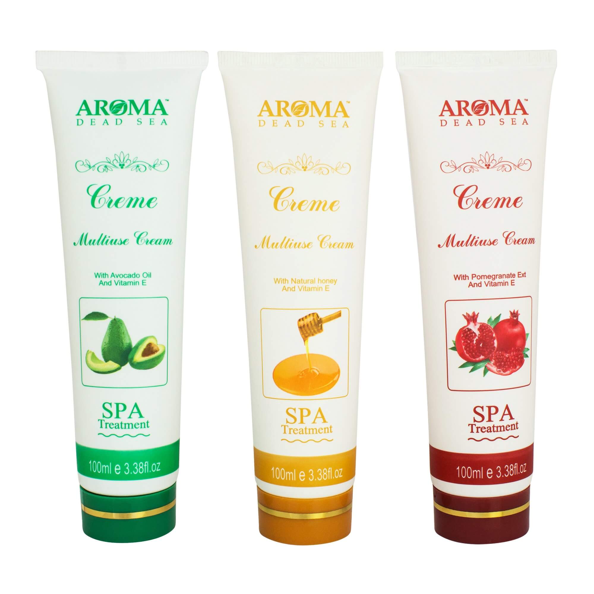 3pcs Kit Multi-use Cream Avocado / Honey / Pomegranate Oil by Aroma Dead Sea 3,38 fl.oz (100 ml)