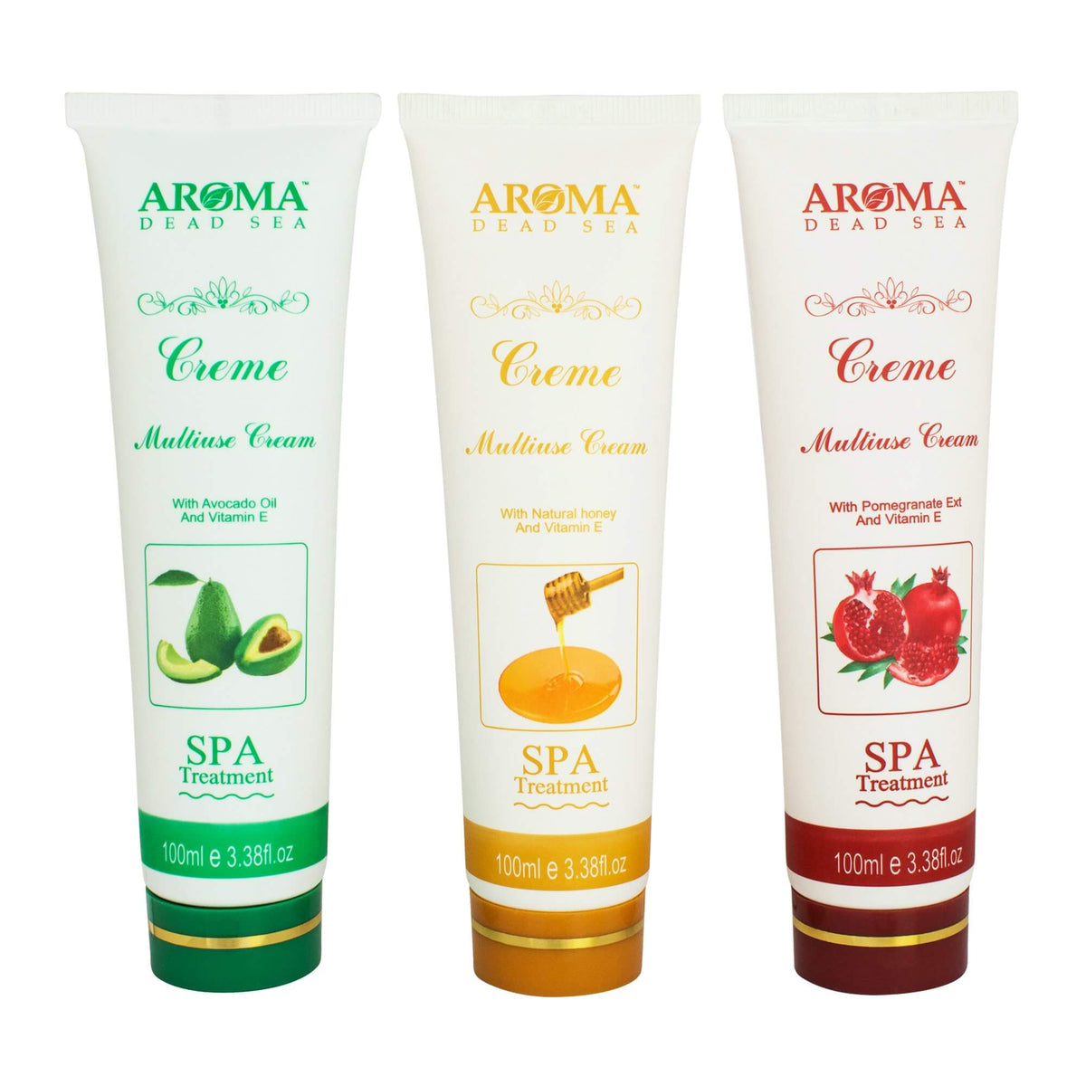 3pcs Kit Multi-use Cream Avocado / Honey / Pomegranate Oil by Aroma Dead Sea 3,38 fl.oz (100 ml)