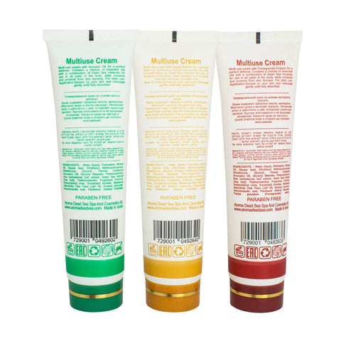 3pcs Kit Multi-use Cream Avocado / Honey / Pomegranate Oil by Aroma Dead Sea 3,38 fl.oz (100 ml)