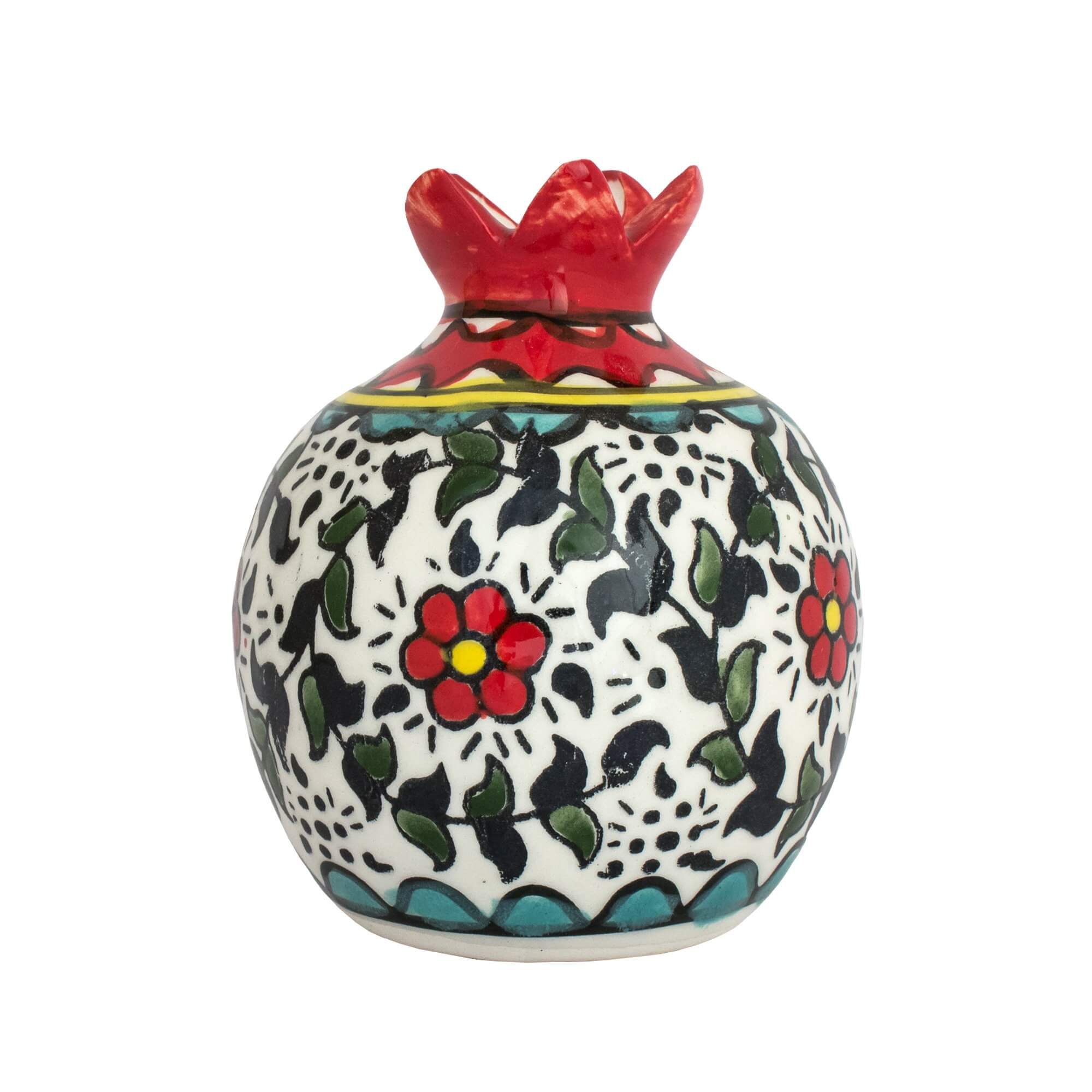 Decorative Vase Ceramic Pomegranate Figurine Handmade Floral Design Jerusalem 3,5"