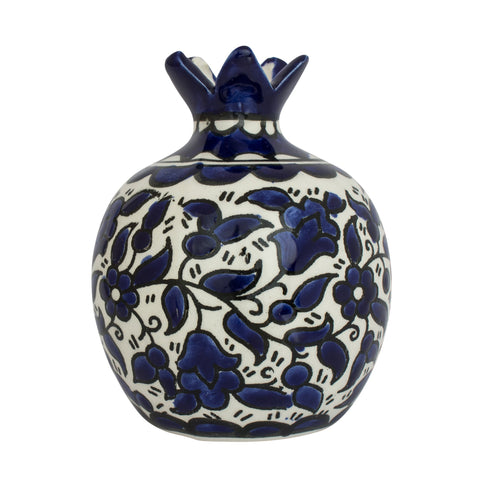 Vase Ceramic Decorative Pomegranate Figurine Handmade Blue Floral Design Jerusalem 3,5"