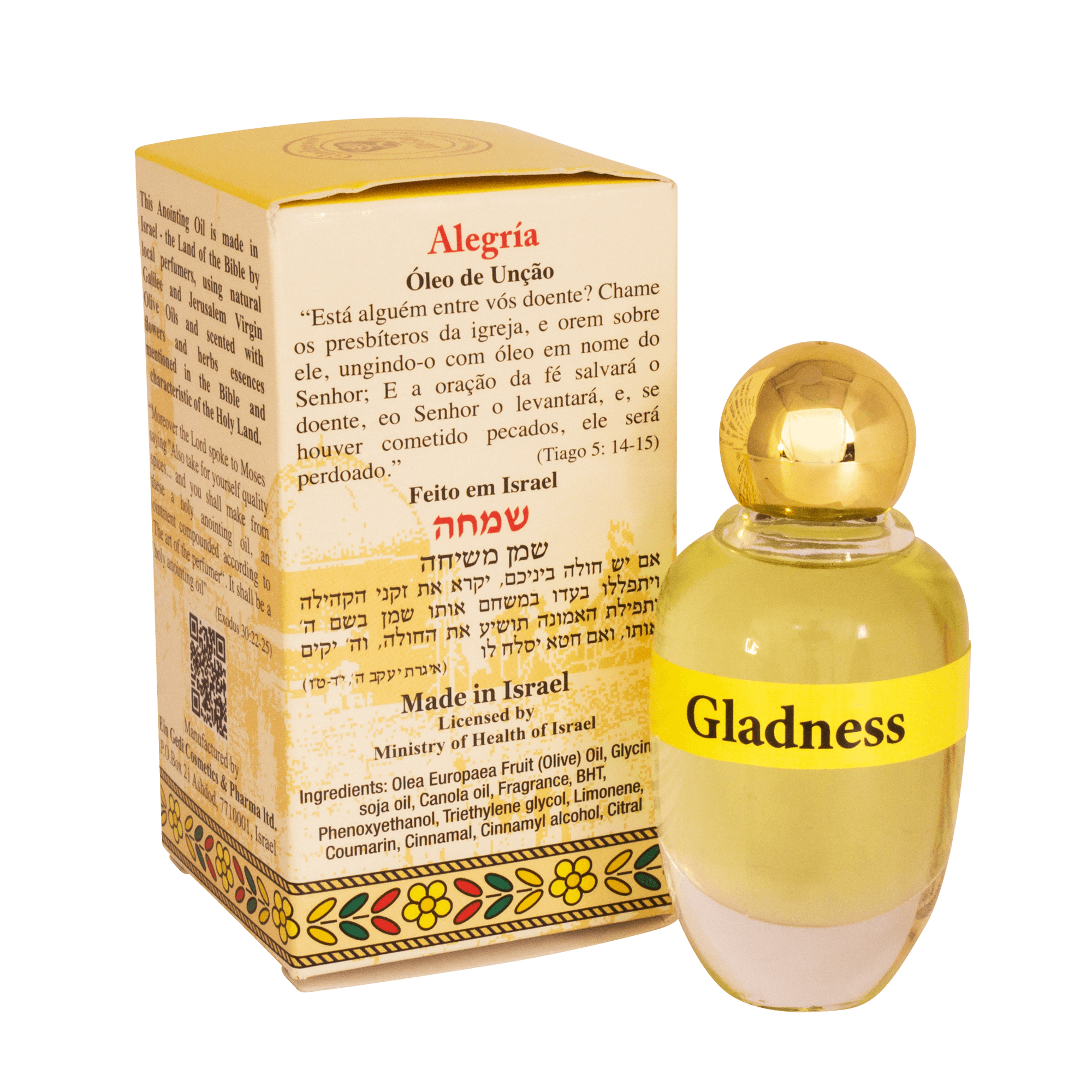 Authentic Anointing Oil Gladness by Ein Gedi Blessed from Jerusalem 0,4 fl.oz (12 ml)