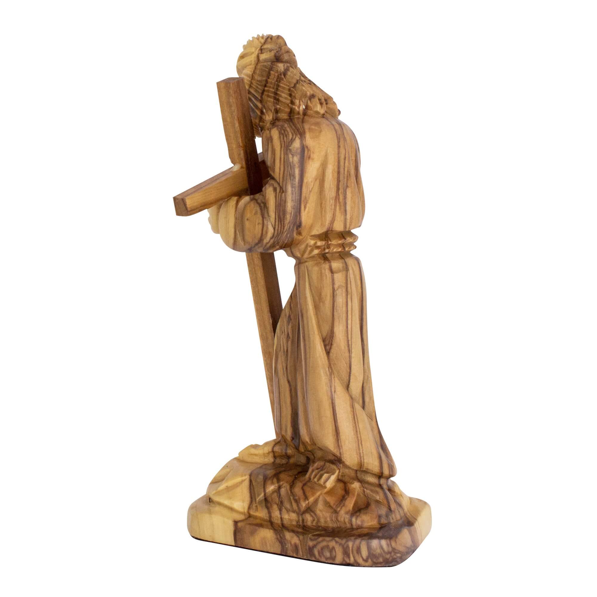 Carved Figurine of Jesus Christ Carrying a Cross Olive Wood Via Dolorosa 6"