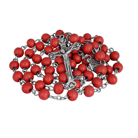 Aroma Wooden Red Rosary w/Jerusalem Cross Crucifix in Box from Holy Land Gift 18,5"