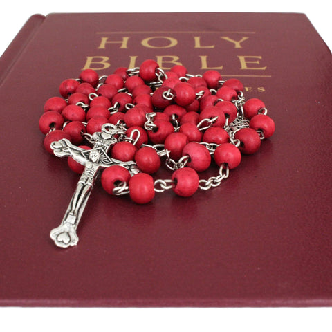 Aroma Wooden Red Rosary w/Jerusalem Cross Crucifix in Box from Holy Land Gift 18,5"