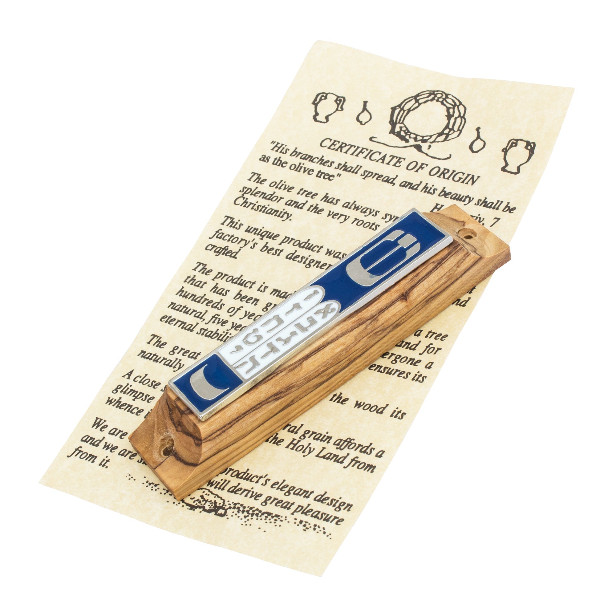 Mezuzah Car Olive Wood Enamel Bethlehem Non-Kosher Scroll Torah from Jerusalem Shema Israel 3,8"