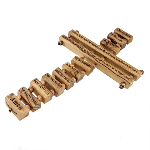 Olive Wood Cross Wall Hanging – “Our Father” Lord’s Prayer from Holy Land 9"/24cm