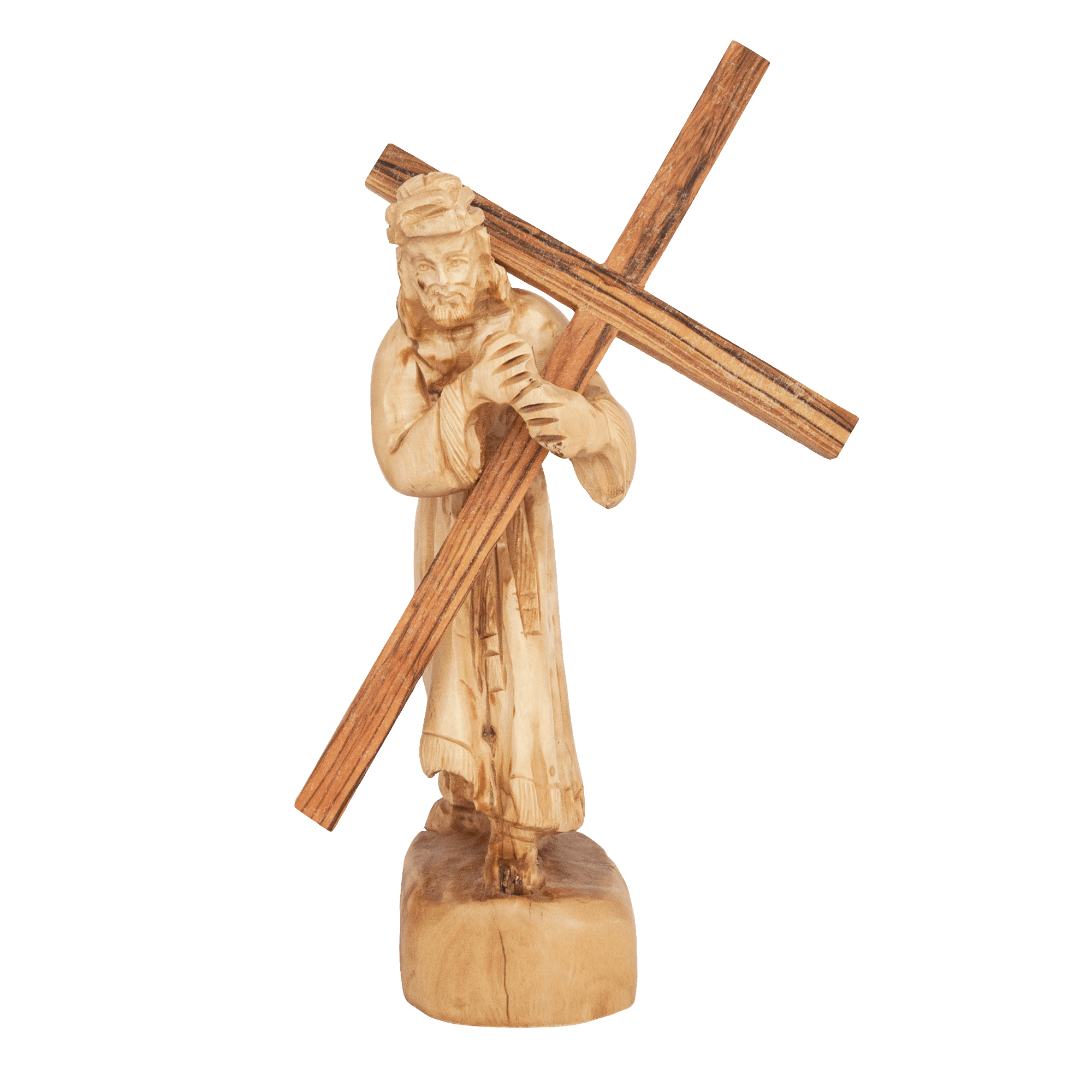 Jesus with His Cross Religious Figurine Handmade Olive Wood from Bethlehem 6,7" - Holy Land Store