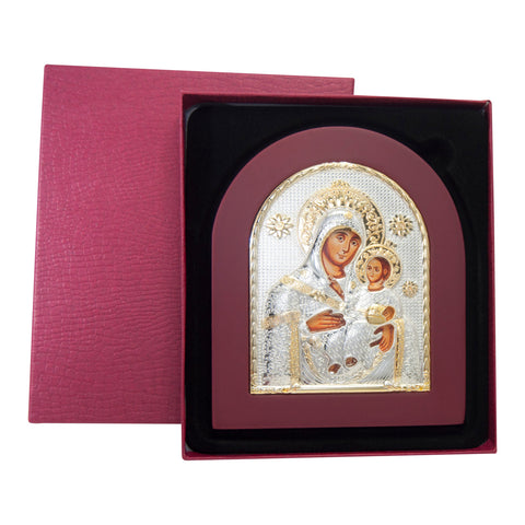 Orthodox Icon Jerusalem Virgin Mary Silver Plated 925 13 x 11 cm