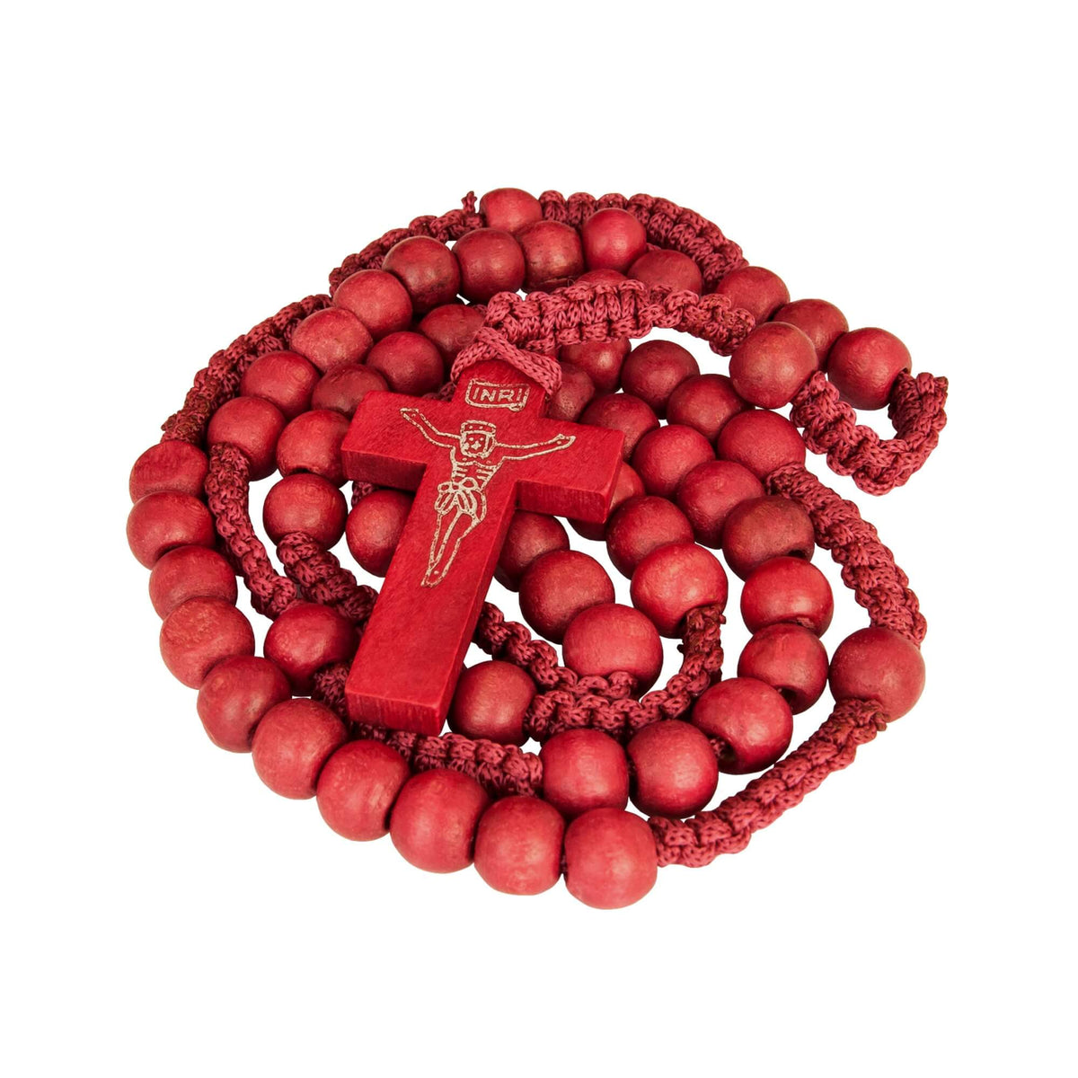 Catholic natural Wooden Prayer Beads Red Rosary with Crucifix from Jerusalem 20"